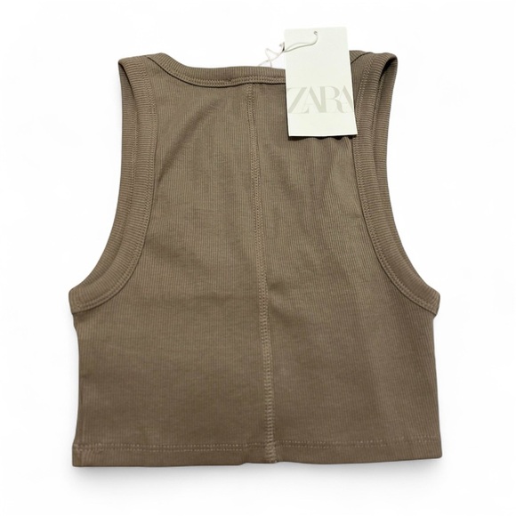 Zara Taupe Ribbed Crop Top - Picture 3 of 4